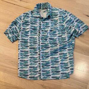 LL Bean Tropicwear Shirt Button Up Short Sleeve Fish Vented Men’s-AOP-Nature-L